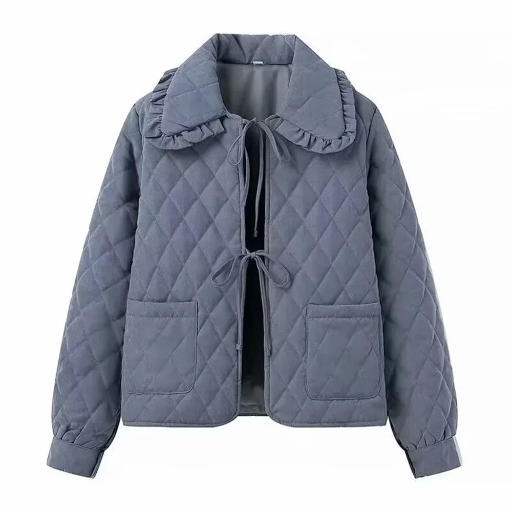 Quilted Jackets- Classic Diamond Quilted Jacket for Women- Gray- IndioGear.com