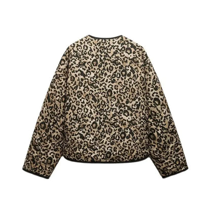 Quilted Jackets- Essential Fall Leopard Print Quilted Jacket- - IndioGear.com