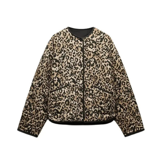 Quilted Jackets- Essential Fall Leopard Print Quilted Jacket- Leopard print- IndioGear.com