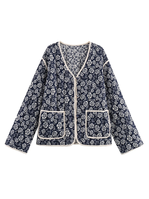 Quilted Jackets- Everyday Navy Floral Quilted Jacket- - IndioGear.com