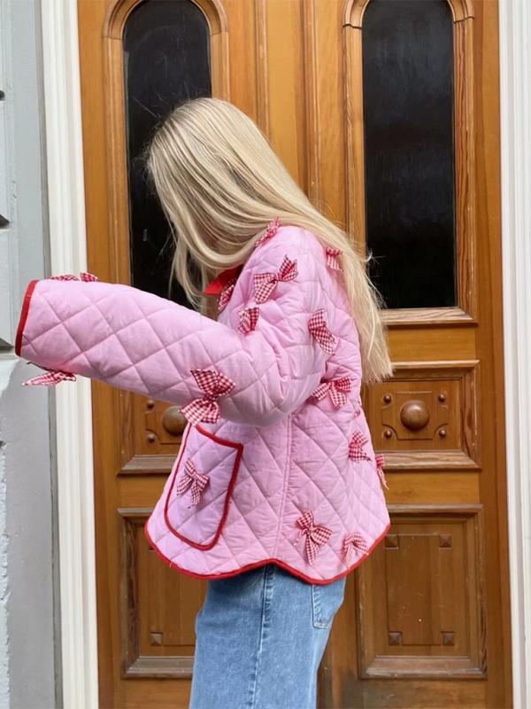 Quilted Jackets- Loose-Fit Quilted Jacket for Women with Tie-Up Bow- - IndioGear.com