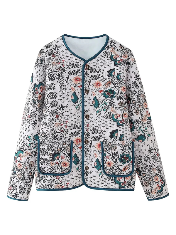 Quilted Jackets- Quilted Eclectic Print Structured Jacket for Woman- - IndioGear.com