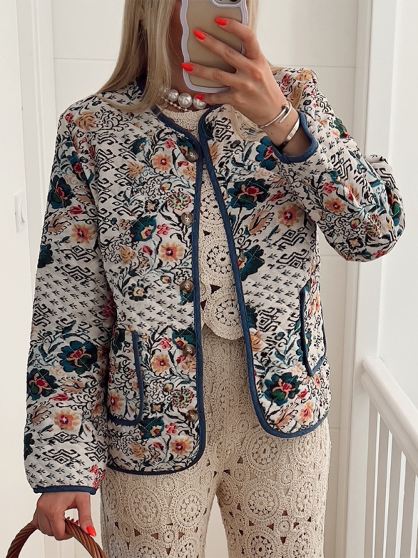 Quilted Jackets- Quilted Eclectic Print Structured Jacket for Woman- - IndioGear.com