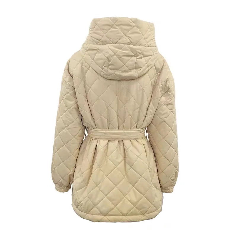 Quilted Jackets- Quilted Winter Jacket with Belted Waist- - IndioGear.com