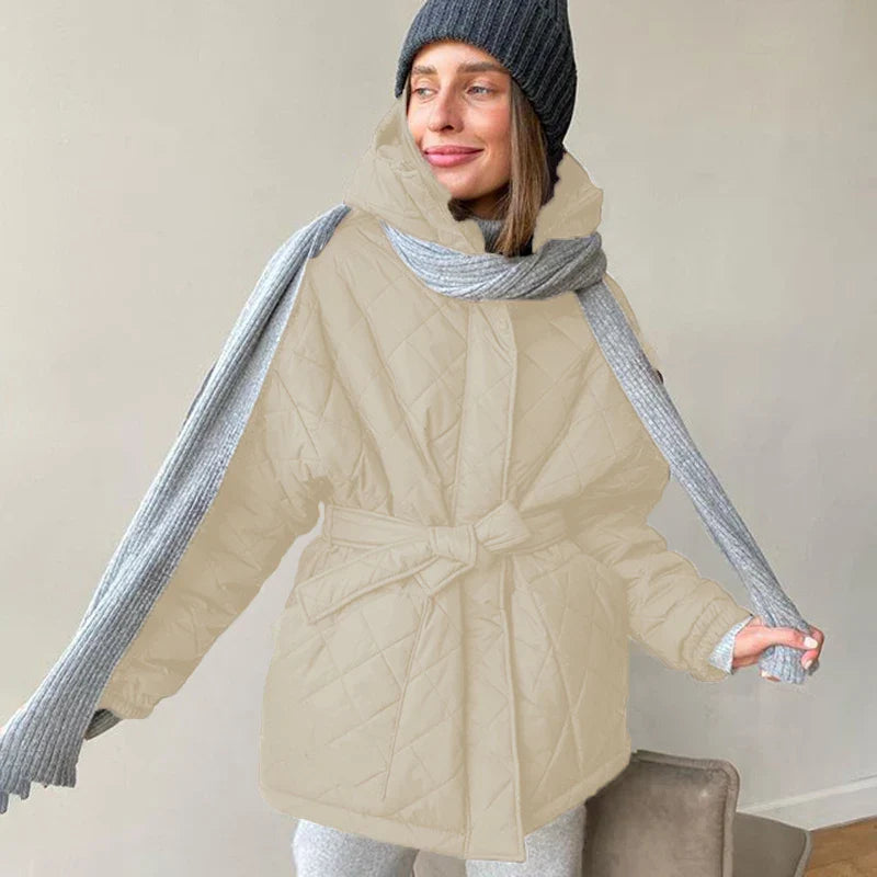 Quilted Jackets- Quilted Winter Jacket with Belted Waist- - IndioGear.com