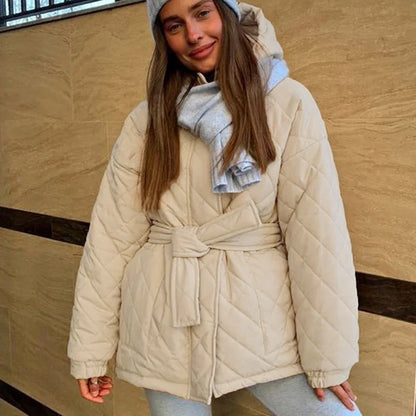 Quilted Jackets- Quilted Winter Jacket with Belted Waist- - IndioGear.com