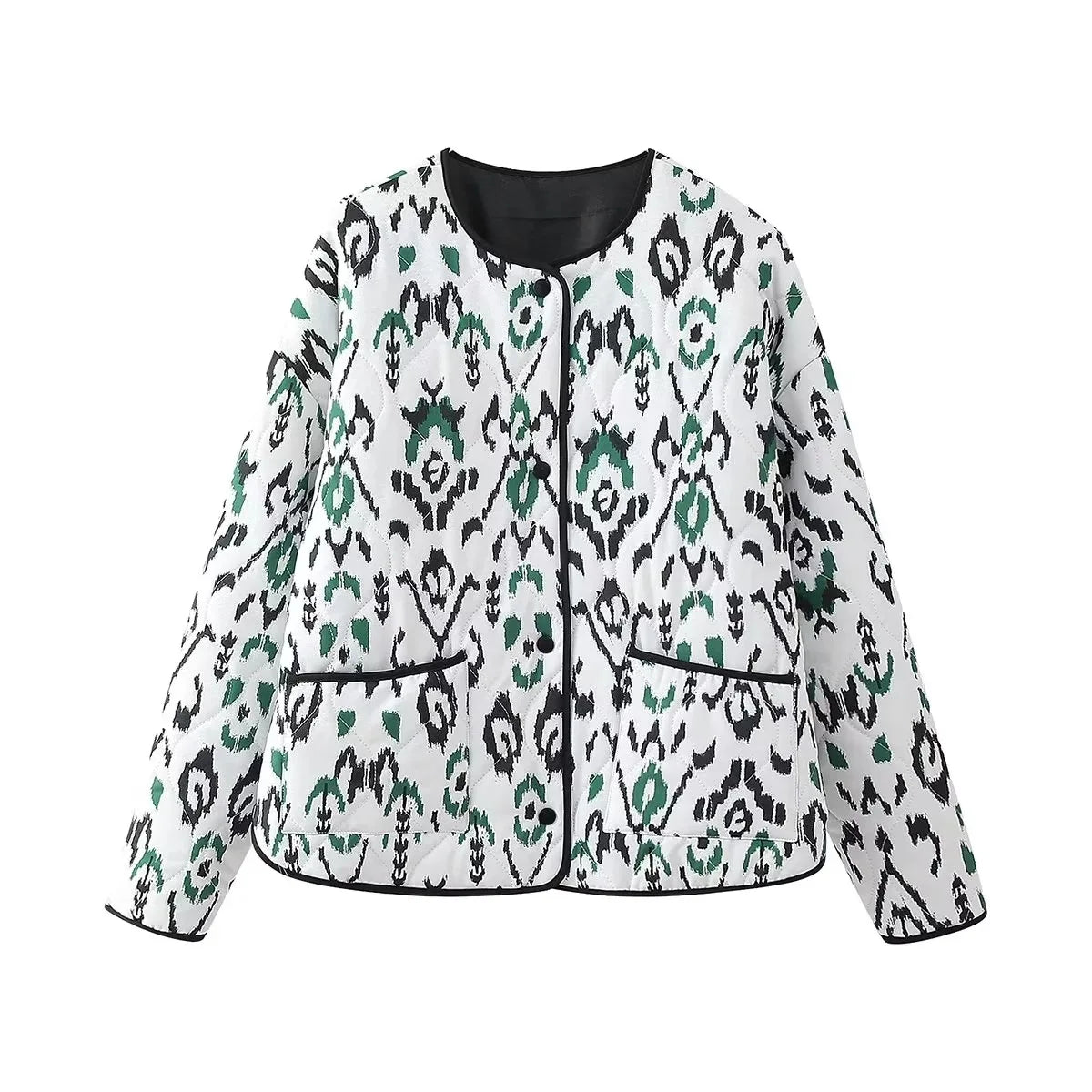 Quilted Jackets- Women Fall Layer Quilted Jacket for Transitional Weather- Flower Print- IndioGear.com