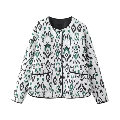 Quilted Jackets- Women Fall Layer Quilted Jacket for Transitional Weather- Flower Print- IndioGear.com