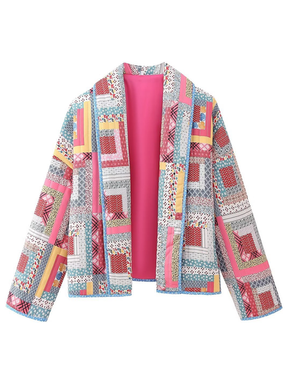 Quilted Jackets- Women Shawl Patchwork Quilted Jacket- Pink- IndioGear.com