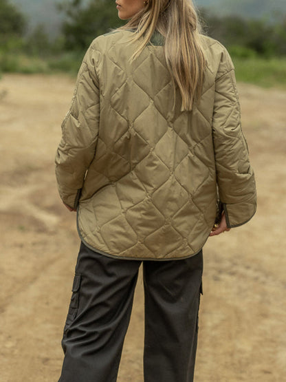 Quilted Jackets- Women’s Quilted Jacket in Two-Tone Colors with Flap Pockets- - IndioGear.com