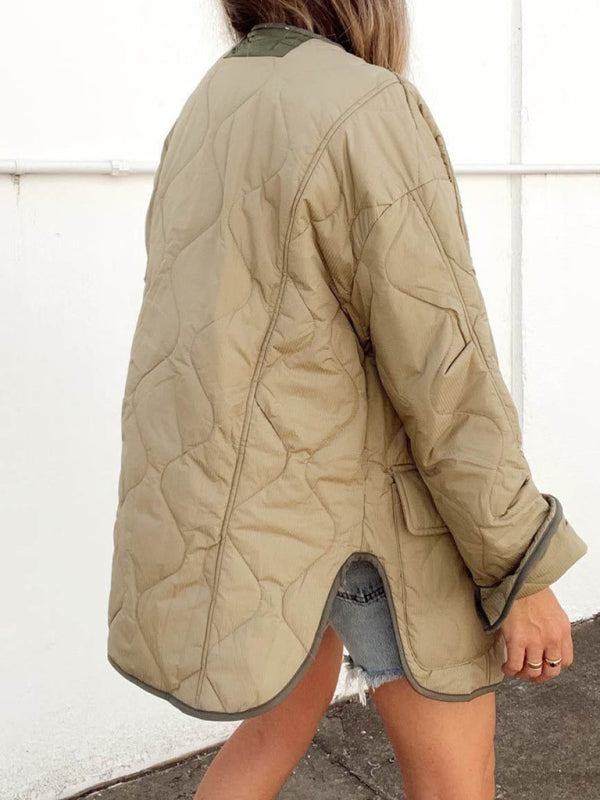 Quilted Jackets- Women’s Quilted Jacket in Two-Tone Colors with Flap Pockets- - IndioGear.com