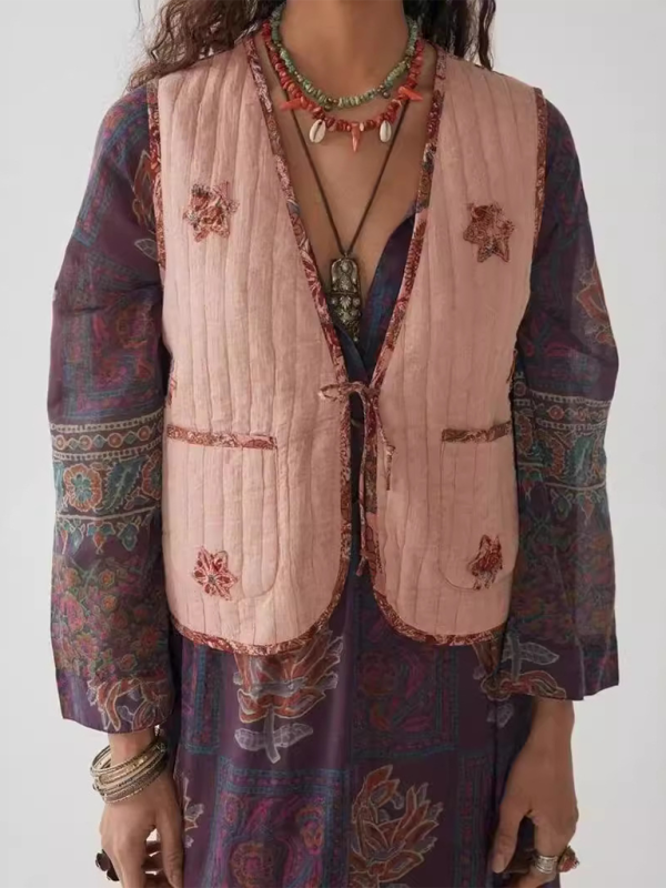 Quilted Vests- Versatile Floral Quilted Vest- Pink- IndioGear.com