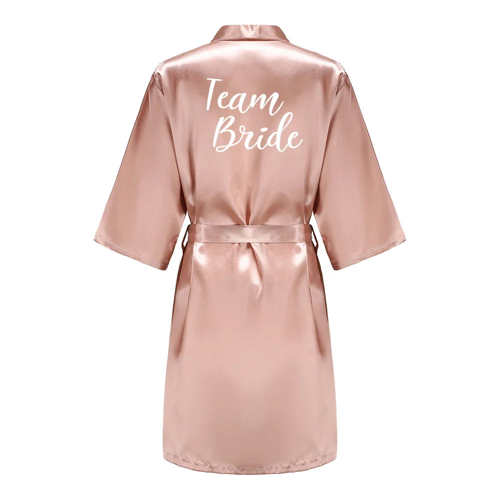 Robes- Custome Luxury Bridal Party Silk Satin Robe for Bride & Bridesmaids- Peach Blush 8- IndioGear Women Clothing