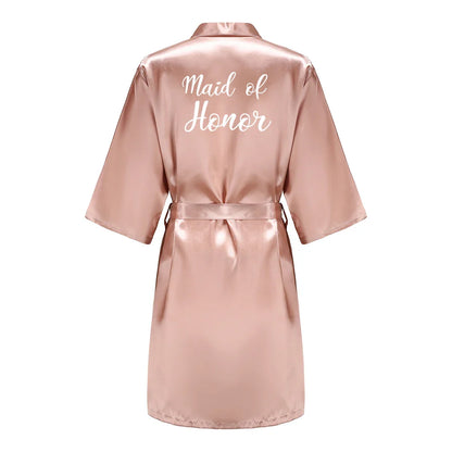 Robes- Custome Luxury Bridal Party Silk Satin Robe for Bride & Bridesmaids- Peach Blush 10- IndioGear Women Clothing