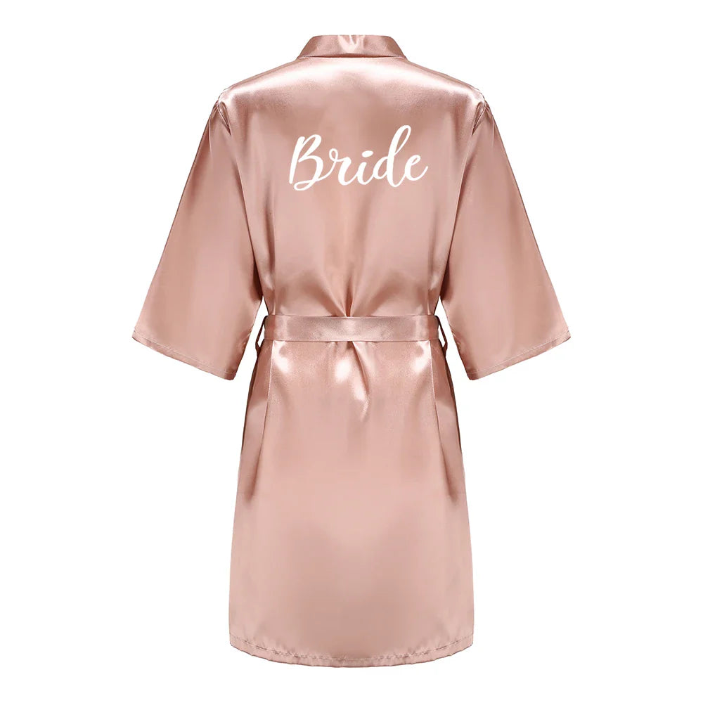 Robes- Custome Luxury Bridal Party Silk Satin Robe for Bride & Bridesmaids- Peach Blush 6- IndioGear Women Clothing