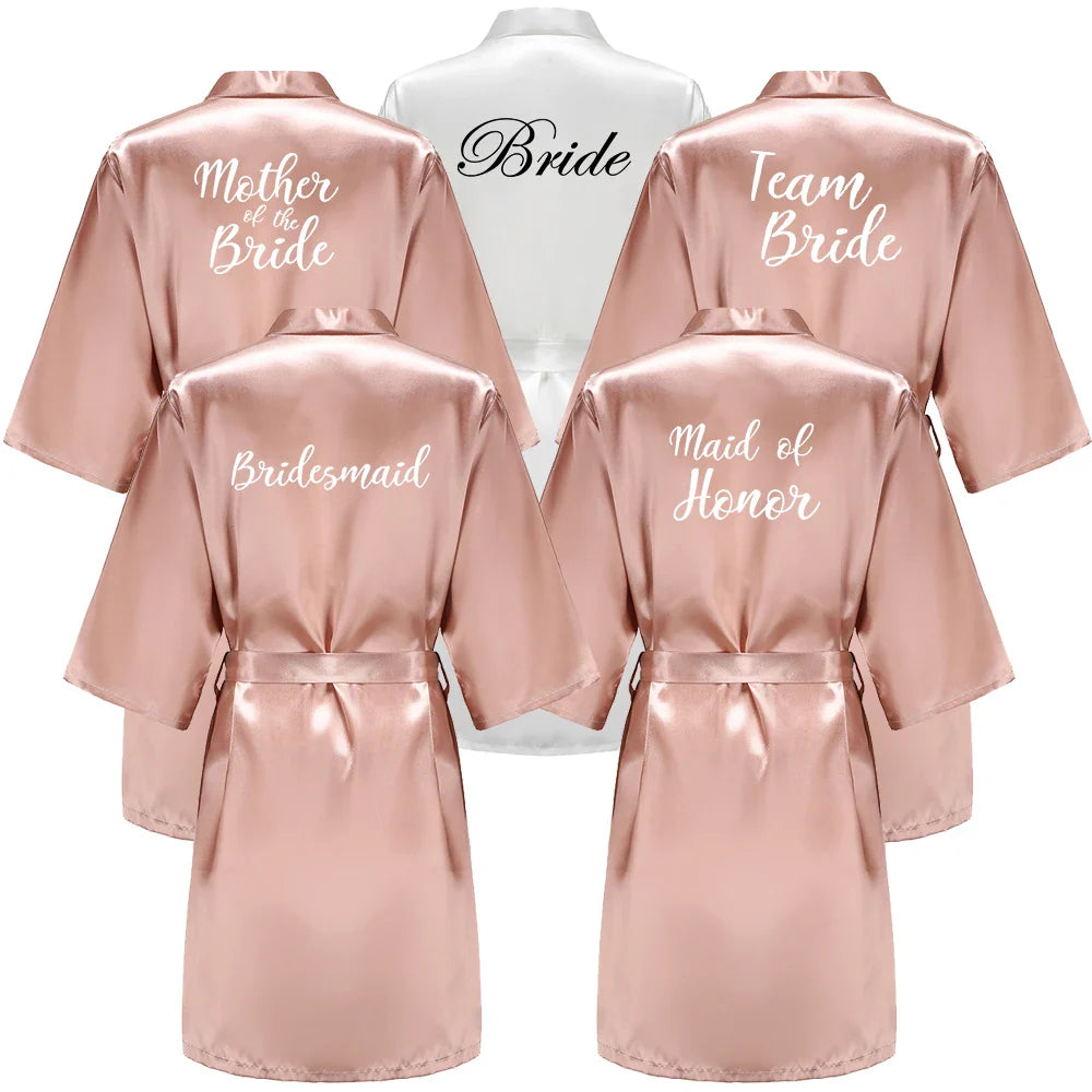 Robes- Custome Luxury Bridal Party Silk Satin Robe for Bride & Bridesmaids- - IndioGear Women Clothing