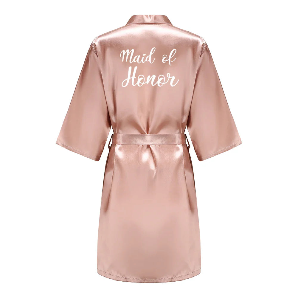 Robes- Custome Luxury Bridal Party Silk Satin Robe for Bride & Bridesmaids- - IndioGear Women Clothing