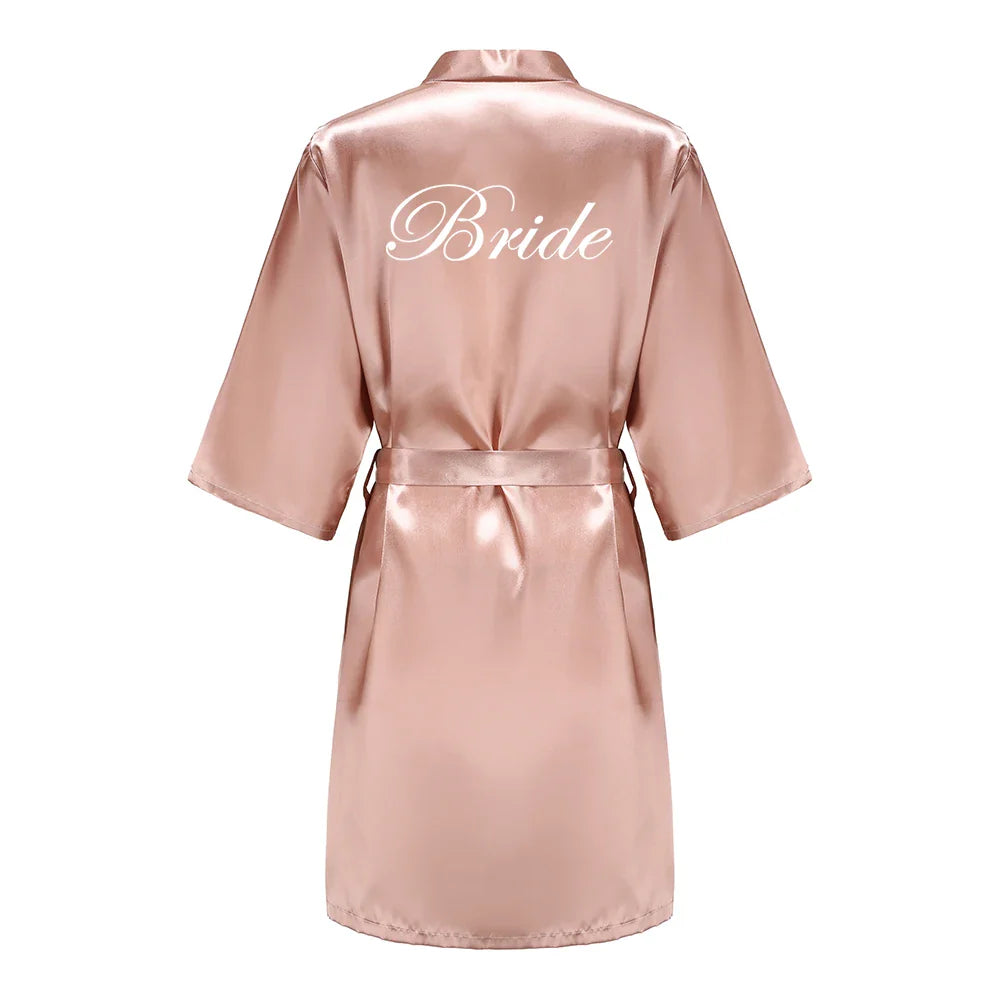 Robes- Custome Luxury Bridal Party Silk Satin Robe for Bride & Bridesmaids- Peach Blush 5- IndioGear Women Clothing