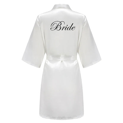 Robes- Custome Luxury Bridal Party Silk Satin Robe for Bride & Bridesmaids- White- IndioGear Women Clothing