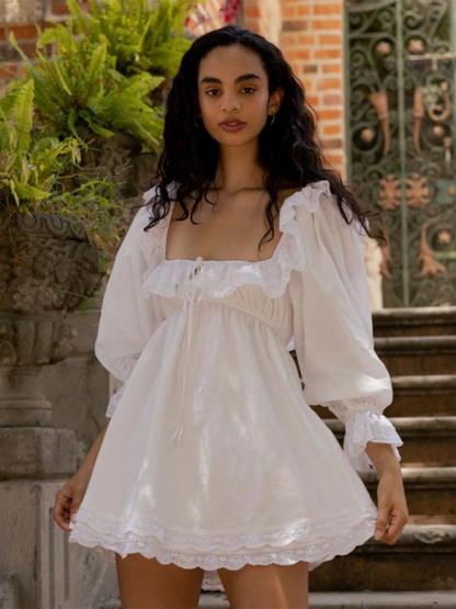 Romantic Dresses- Romantic Summer Dreamy White Lace Mini Dress- - IndioGear.com