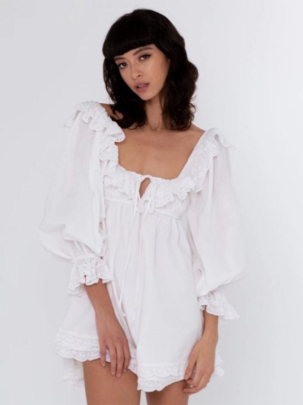 Romantic Dresses- Romantic Summer Dreamy White Lace Mini Dress- - IndioGear.com