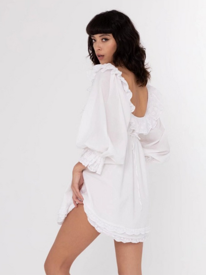 Romantic Dresses- Romantic Summer Dreamy White Lace Mini Dress- - IndioGear.com