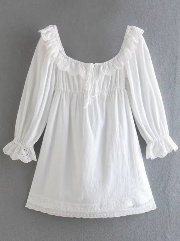 Romantic Dresses- Romantic Summer Dreamy White Lace Mini Dress- - IndioGear.com