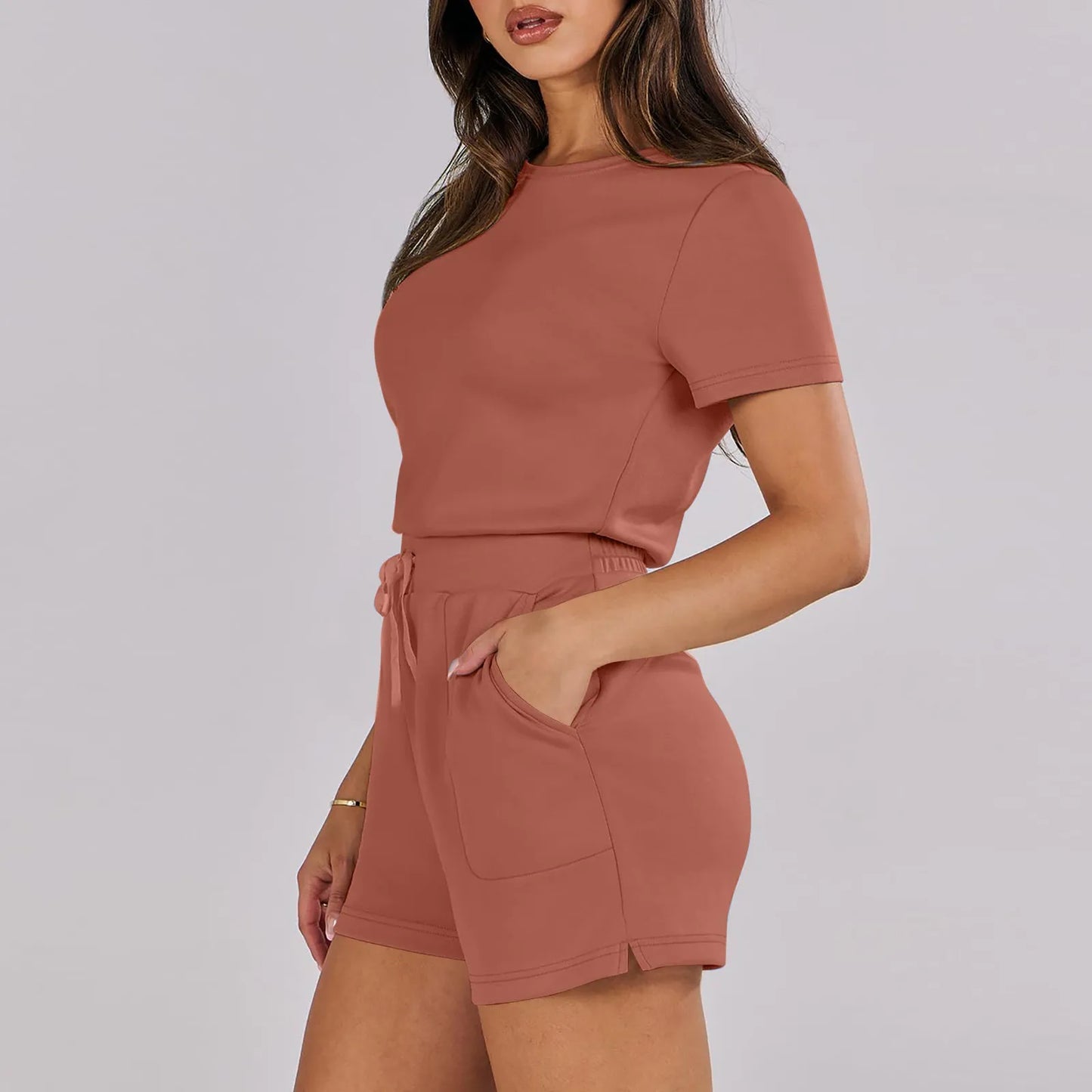 Rompers- Casual Women's Gathered-Waist Romper - Tee Playsuit- - IndioGear.com