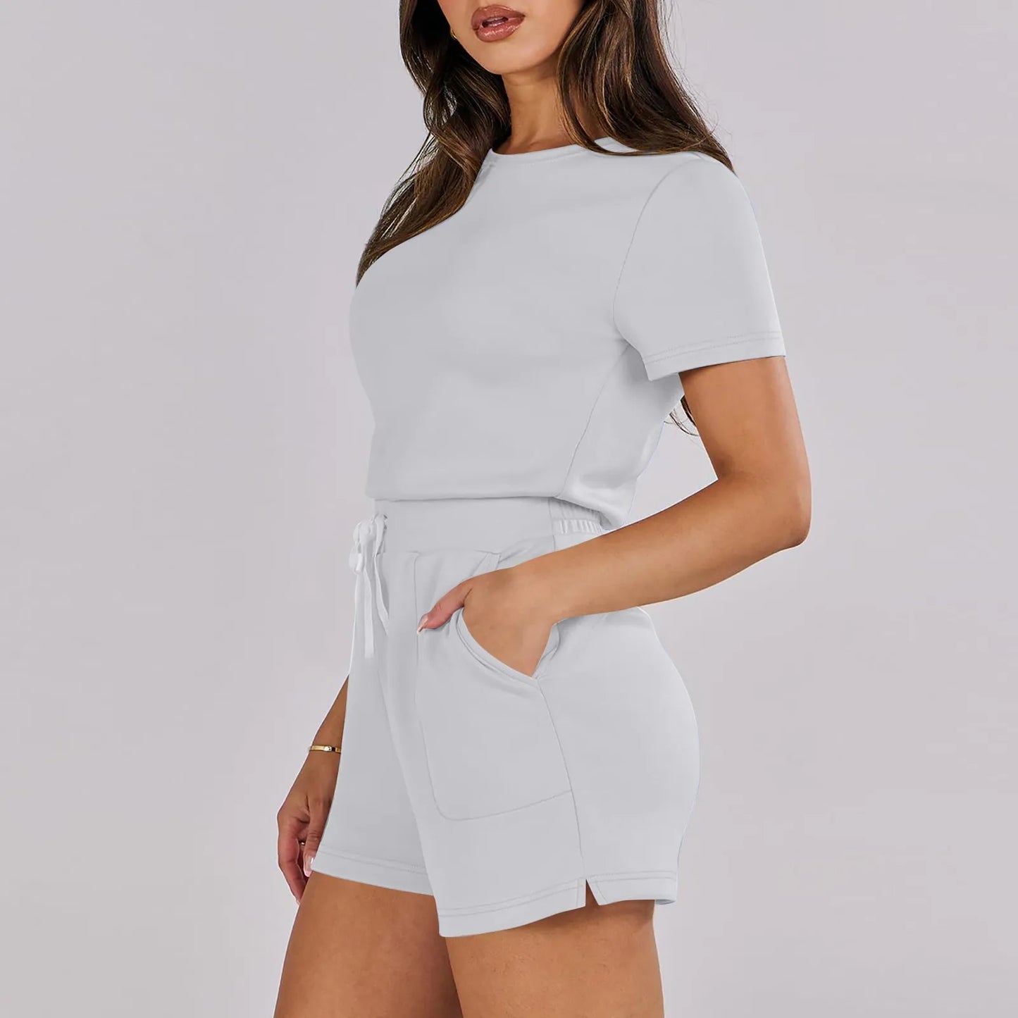 Rompers- Casual Women's Gathered-Waist Romper - Tee Playsuit- - IndioGear.com