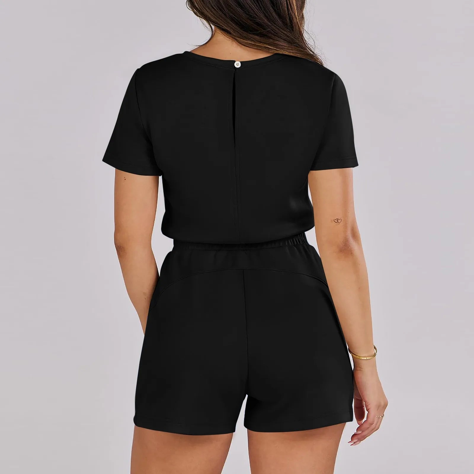 Rompers- Casual Women's Gathered-Waist Romper - Tee Playsuit- - IndioGear.com