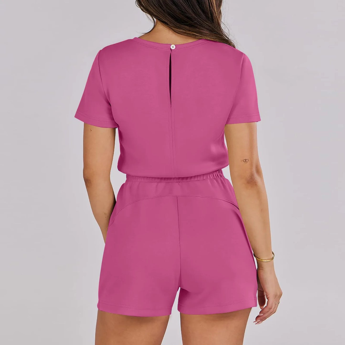 Rompers- Casual Women's Gathered-Waist Romper - Tee Playsuit- - IndioGear.com