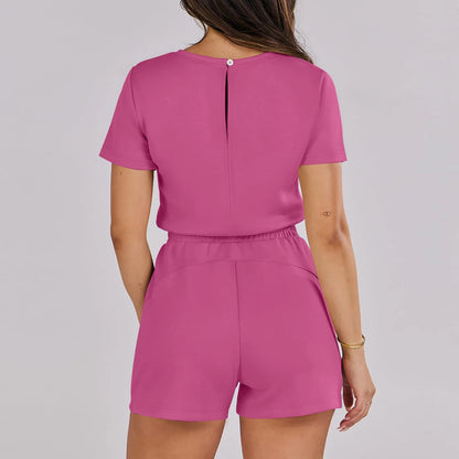 Rompers- Casual Women's Gathered-Waist Romper - Tee Playsuit- - IndioGear.com