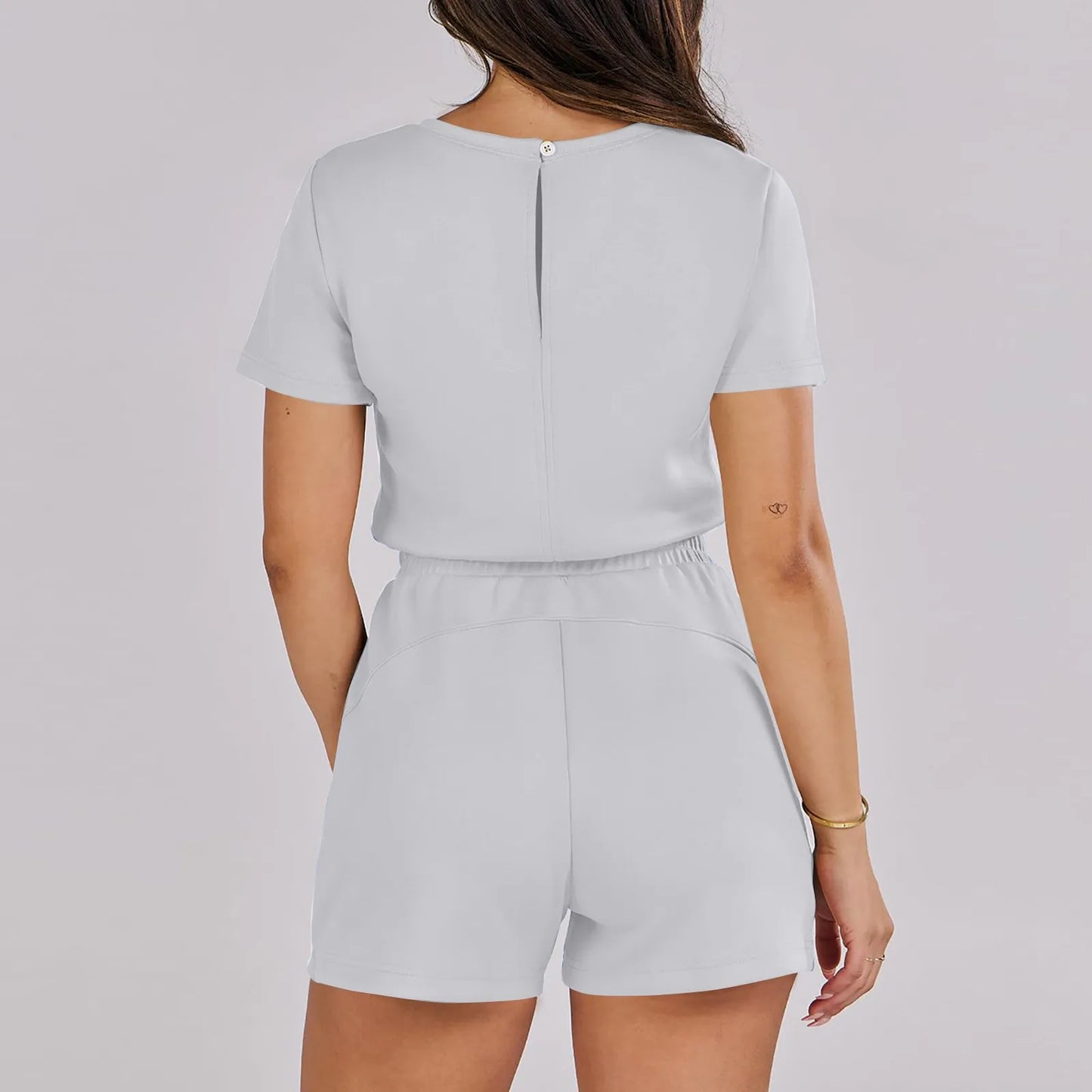 Rompers- Casual Women's Gathered-Waist Romper - Tee Playsuit- - IndioGear.com