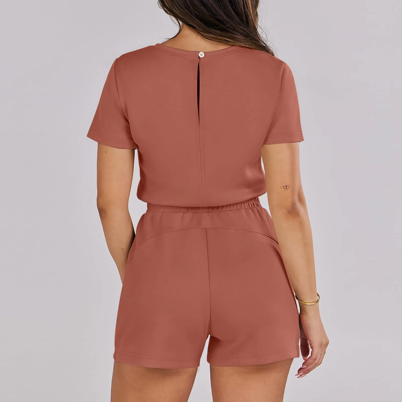 Rompers- Casual Women's Gathered-Waist Romper - Tee Playsuit- - IndioGear.com