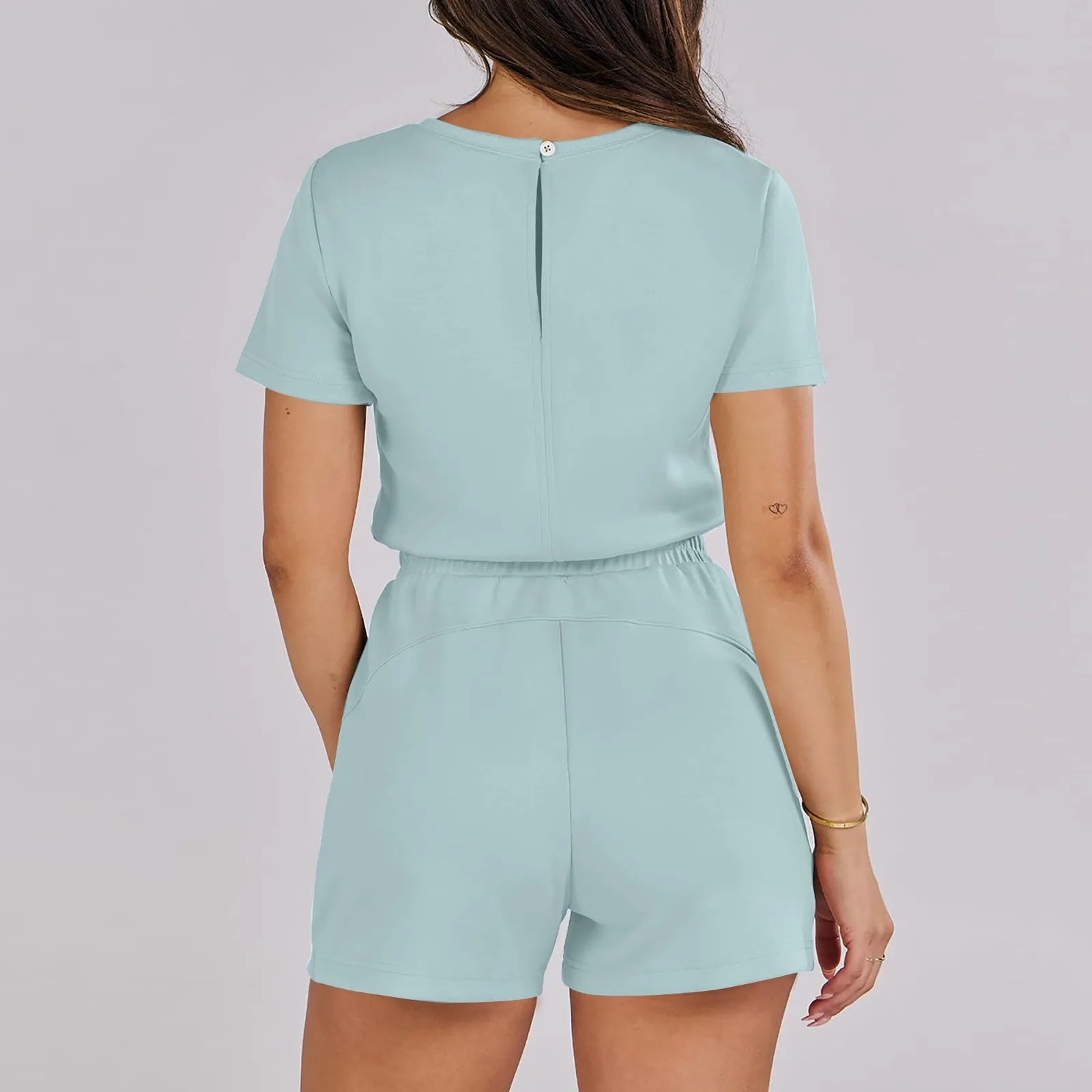 Rompers- Casual Women's Gathered-Waist Romper - Tee Playsuit- - IndioGear.com