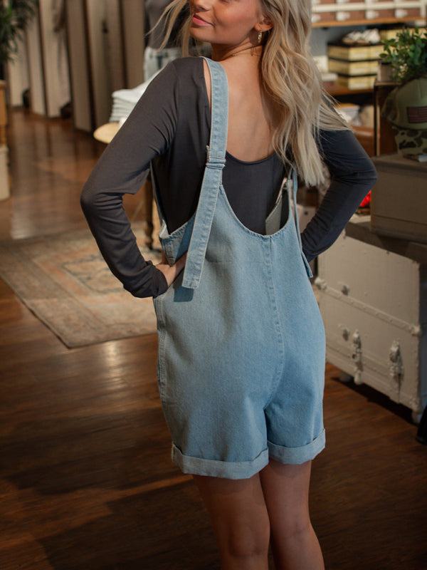 Rompers- Edgy Denim Romper for Women - Loose-Fit Playsuit- - IndioGear.com