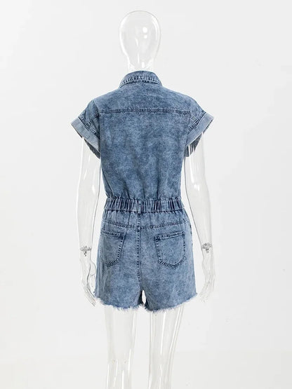 Rompers- Festival Distressed Hem Denim Playsuit - Trendy Romper- - IndioGear.com