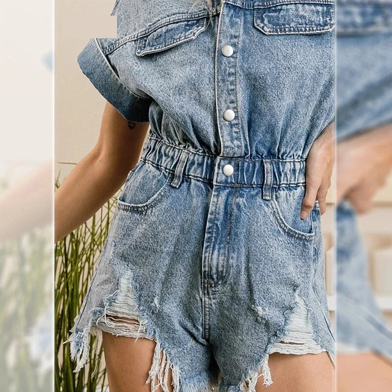 Rompers- Festival Distressed Hem Denim Playsuit - Trendy Romper- - IndioGear.com