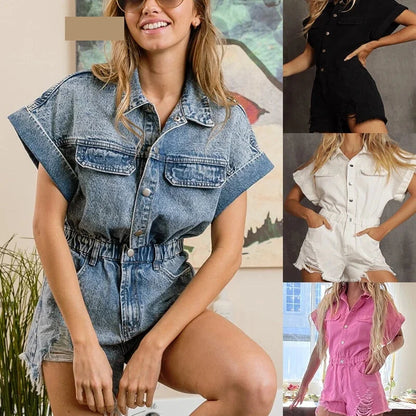 Rompers- Festival Distressed Hem Denim Playsuit - Trendy Romper- - IndioGear.com