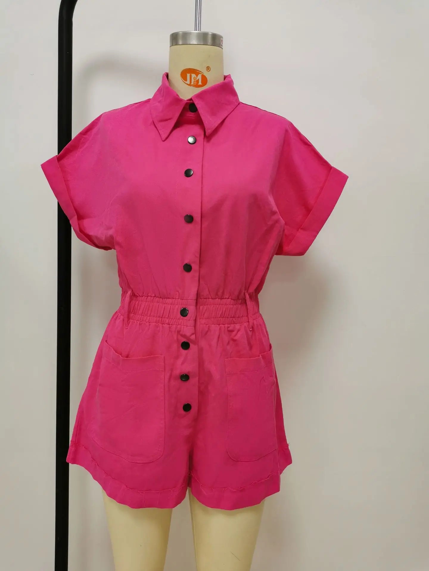 Rompers- Fuchsia Casual Chic Romper - Button-Front Playsuit- - IndioGear.com