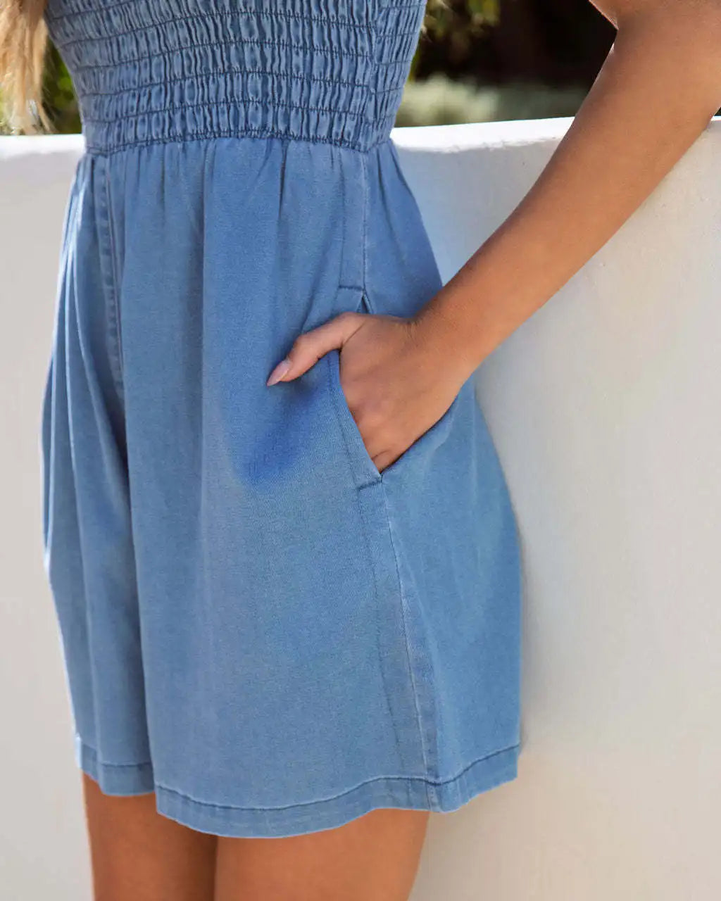 Rompers- Ruffle Strap Denim Romper - Playsuit for Sunny Days- - IndioGear.com