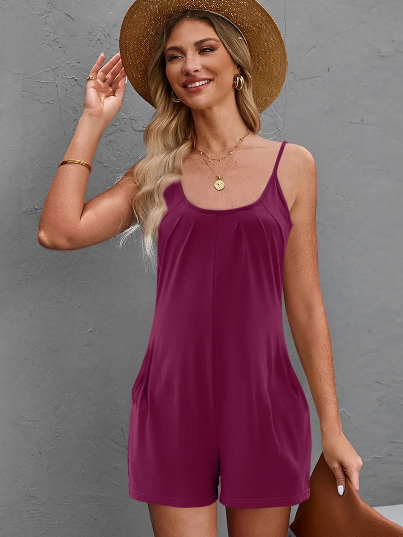 Rompers- Short-Length Cami Playsuit for Women's Loungewear- Claret- IndioGear.com