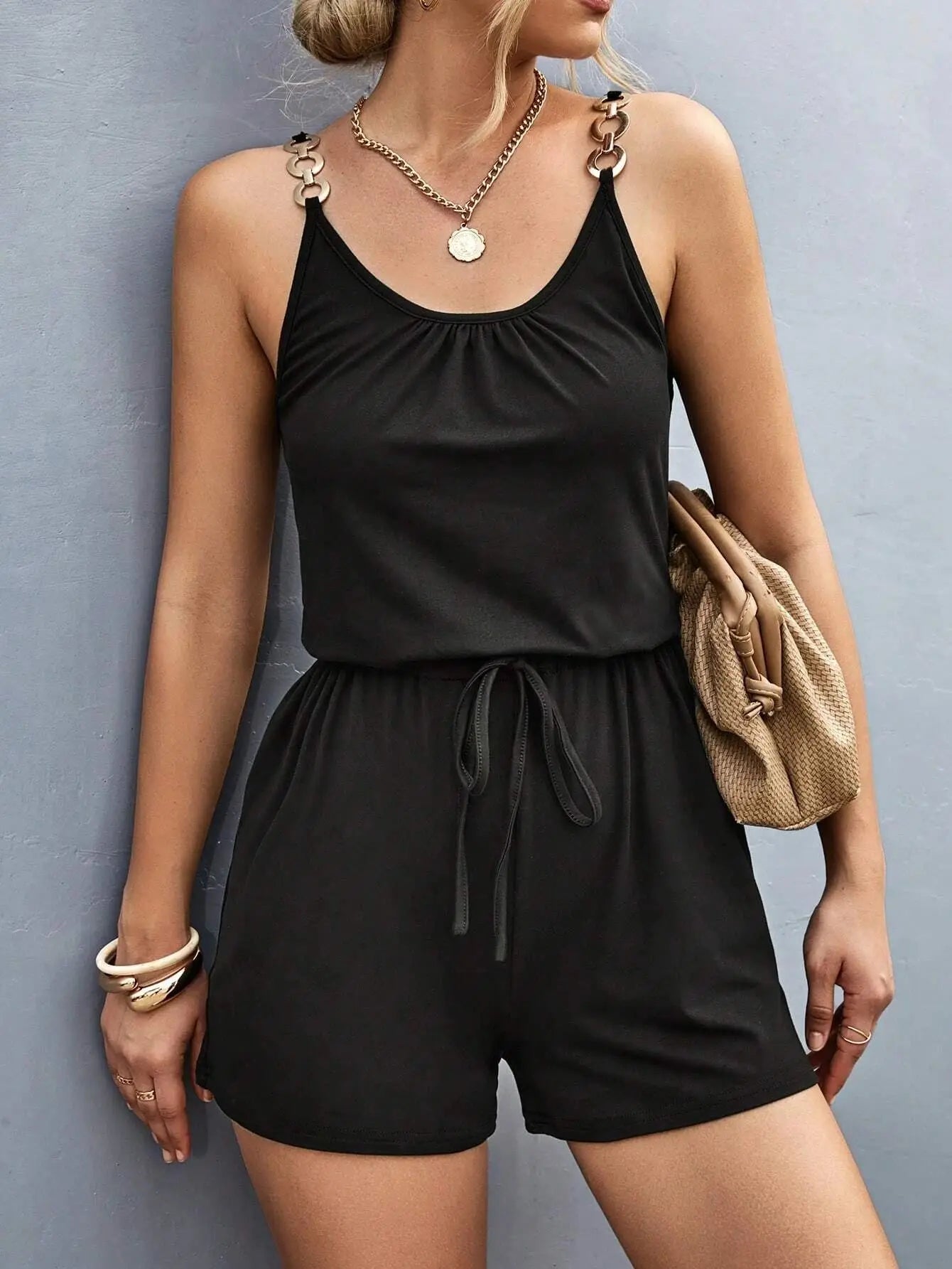 Rompers- Short-Length Playsuit with Gathered Waist for Women - Cami Romper- - IndioGear.com