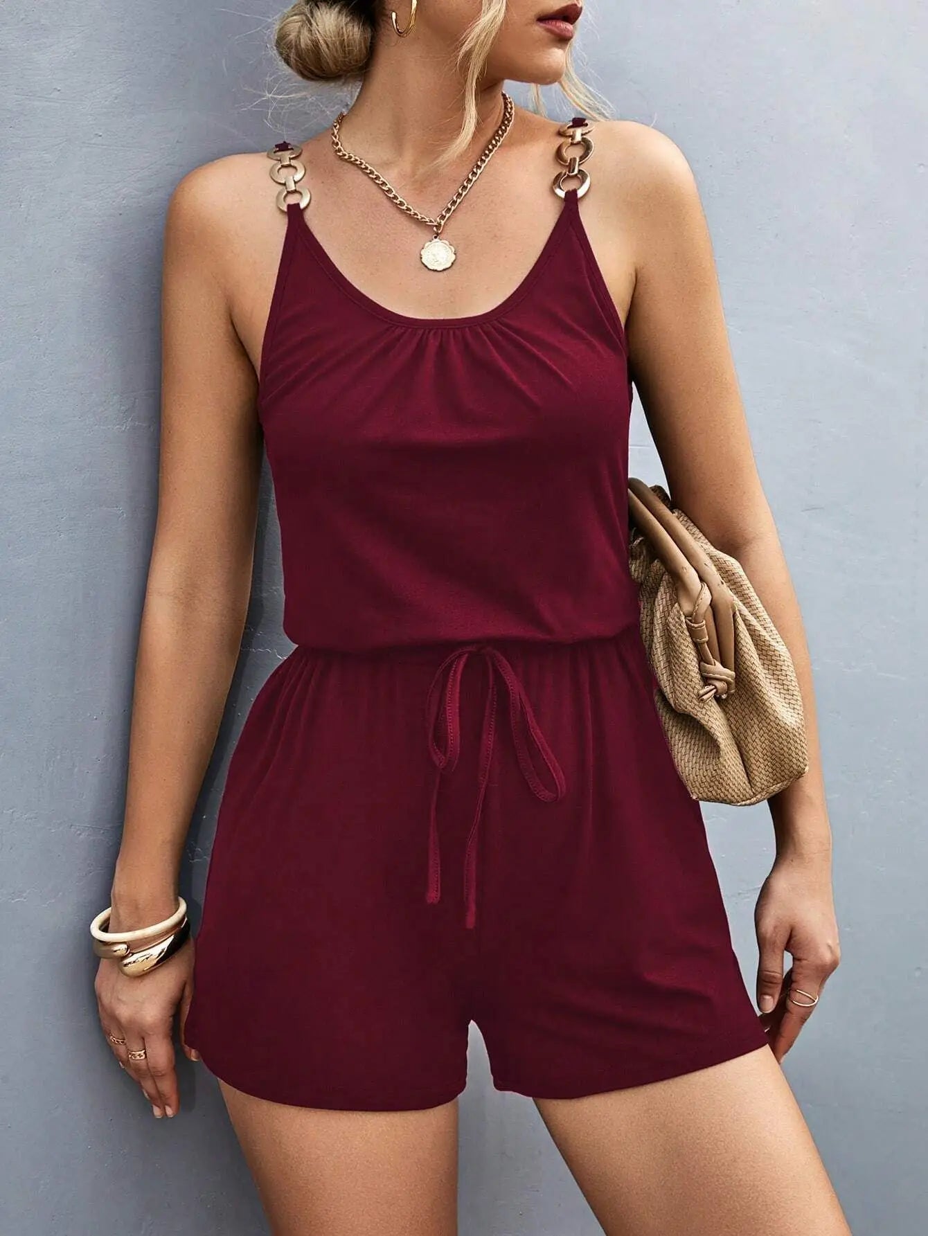 Rompers- Short-Length Playsuit with Gathered Waist for Women - Cami Romper- - IndioGear.com