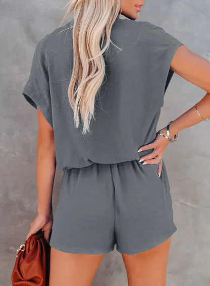 Rompers- Solid Plunge Romper for Casual Outings- - IndioGear.com