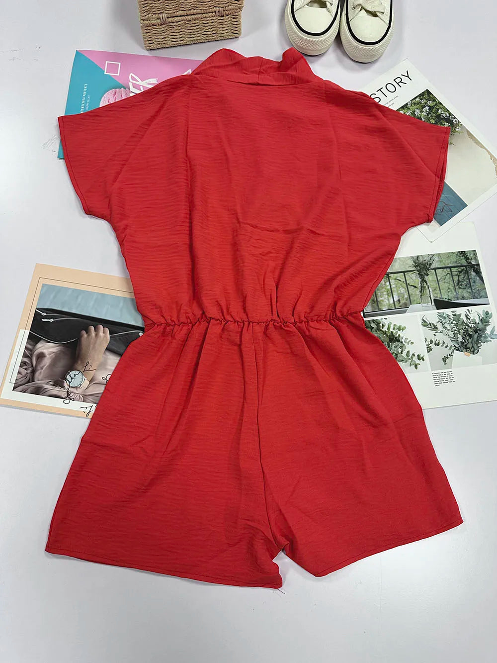 Rompers- Solid Plunge Romper for Casual Outings- - IndioGear.com