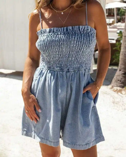 Rompers- Women Denim Playsuit for Outdoor Adventures- Light Blue- IndioGear.com