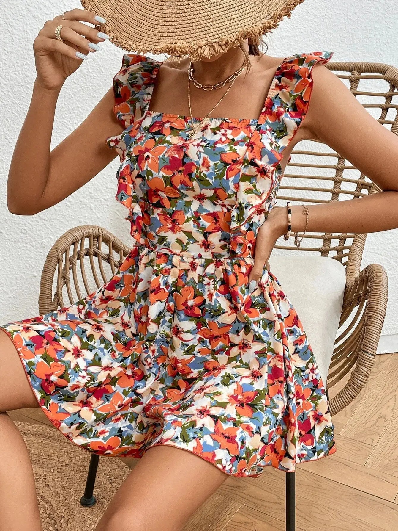 Rompers- Women's Floral Print Playsuit - Bowknot Backless Romper- - IndioGear.com