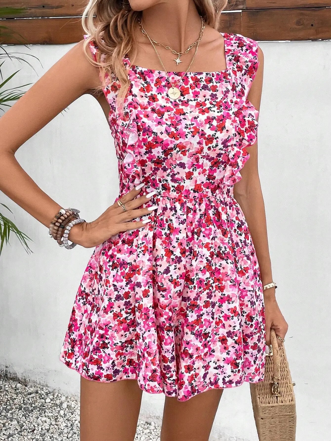 Rompers- Women's Floral Print Playsuit - Bowknot Backless Romper- - IndioGear.com