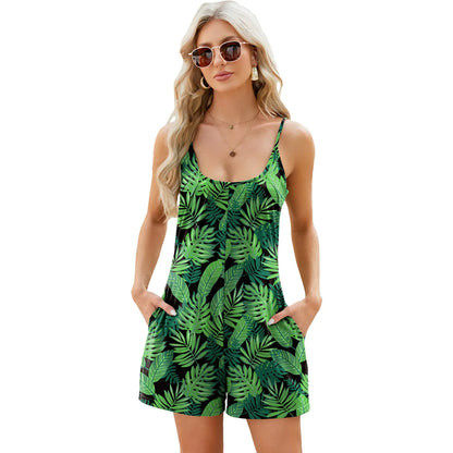 Rompers- Women's Solid Cotton Blend Romper - Short-Length Cami Playsuit- - IndioGear.com